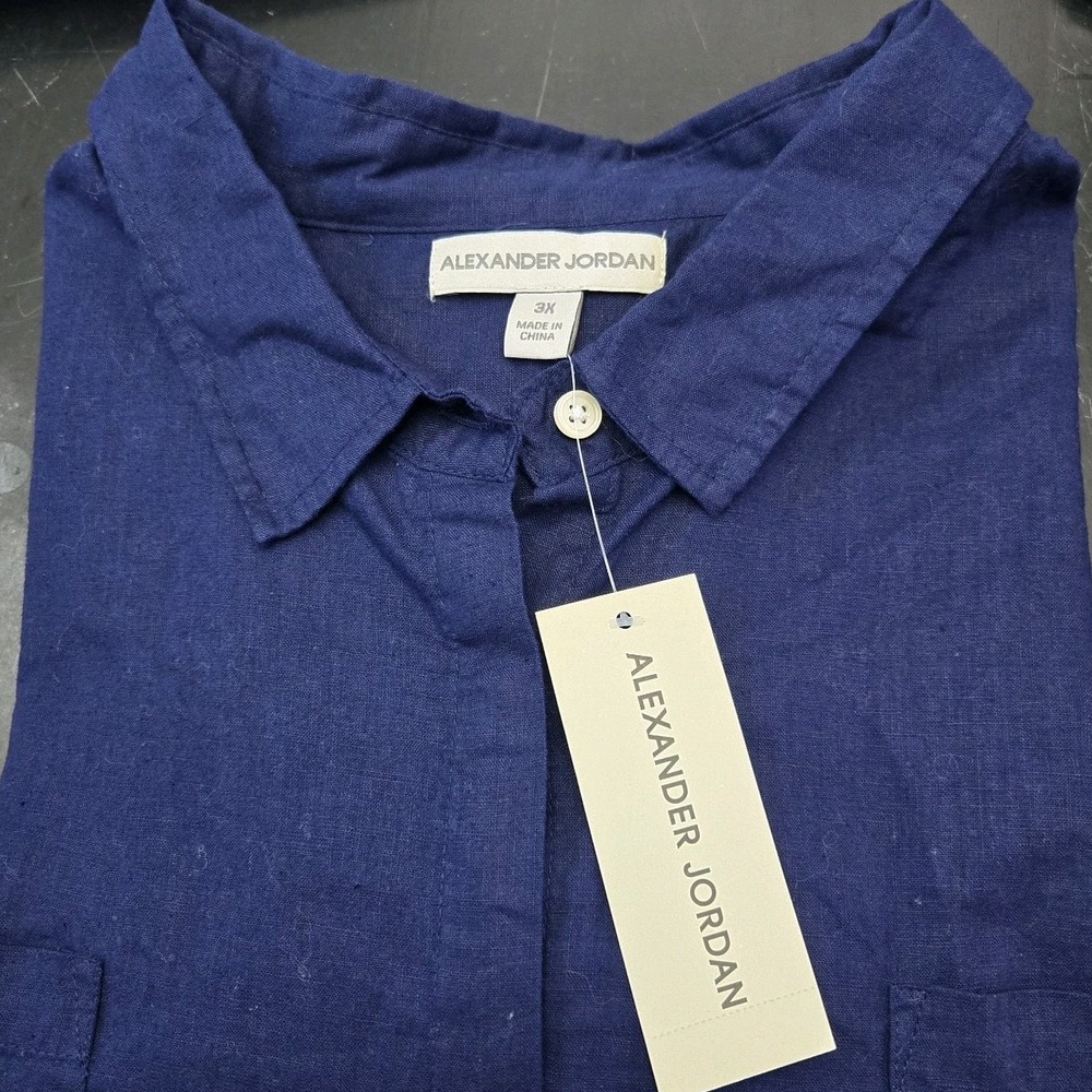 Alexander Jordan Linen Blend Long Sleeve Shirt‎ Women's 3X Lagenlook Minimalist